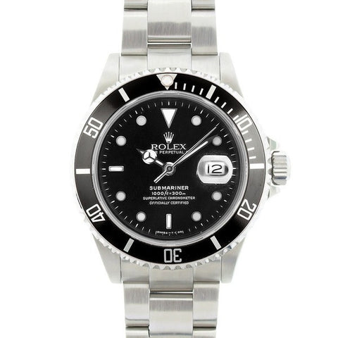 Reloj Rolex Submariner de acero inoxidable con esfera negra para hombre de segunda mano