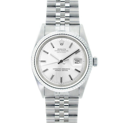 Pre-owned Rolex Men's Stainless Steel Datejust Watch Silver Dial 18k White Gold Bezel