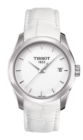 TISSOT COUTURIER LADY QUARTZ WHITE DIAL WATCH WITH WHITE LEATHER STRAP